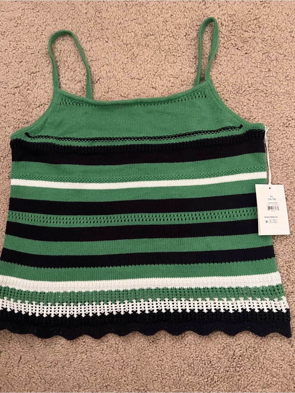Striped Knit Cami Tank Top - Green & Black
